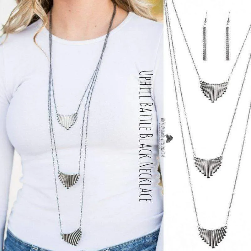 Uphill Battle Black Tri-Layer Necklace