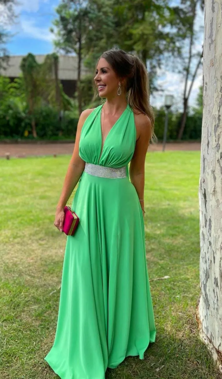 VESTIDO VITOR ZERBINATO LONGO FRENTE NICA VERDE MENTA