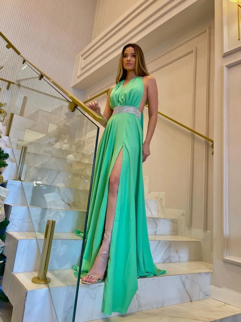 VESTIDO VITOR ZERBINATO LONGO FRENTE NICA VERDE MENTA