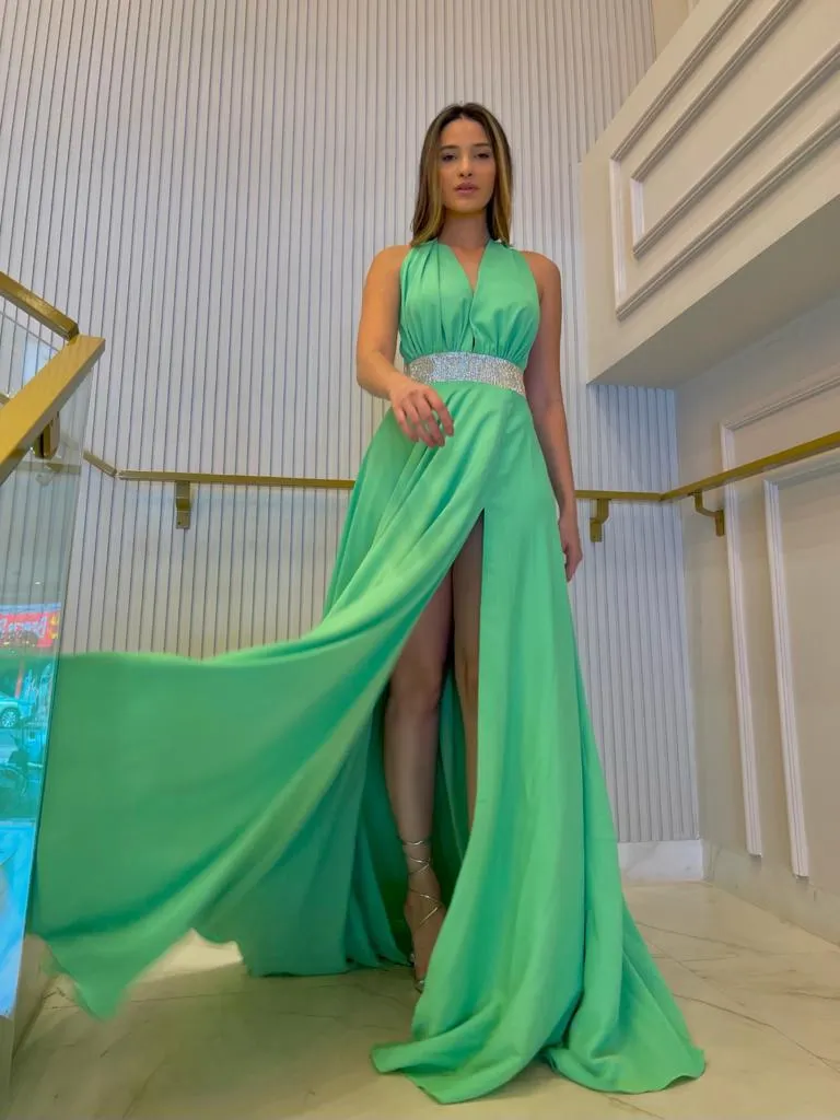 VESTIDO VITOR ZERBINATO LONGO FRENTE NICA VERDE MENTA