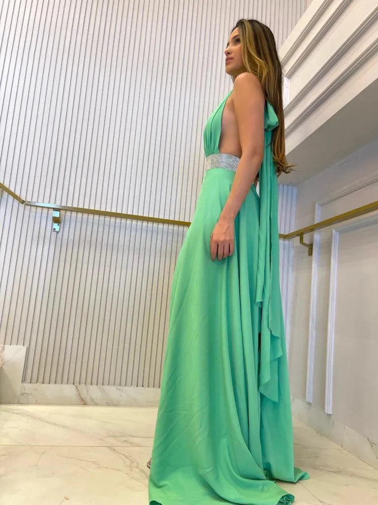 VESTIDO VITOR ZERBINATO LONGO FRENTE NICA VERDE MENTA