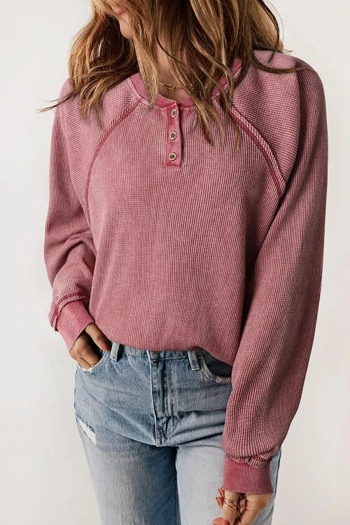 Waffle Knit Henley Sweatshirt (S - 2X)