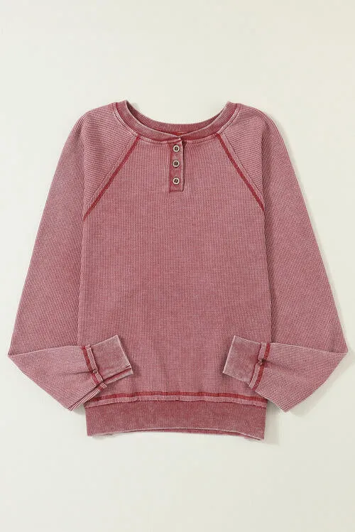 Waffle Knit Henley Sweatshirt (S - 2X)