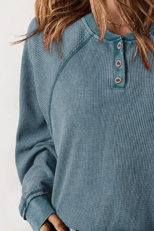 Waffle Knit Henley Sweatshirt (S - 2X)