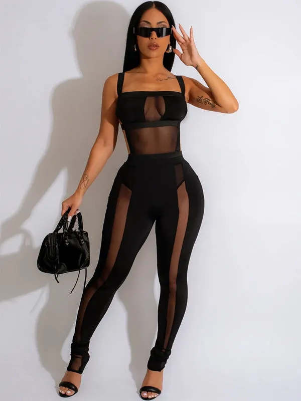 ZASUWA Female Backless Mesh Jumpsuit