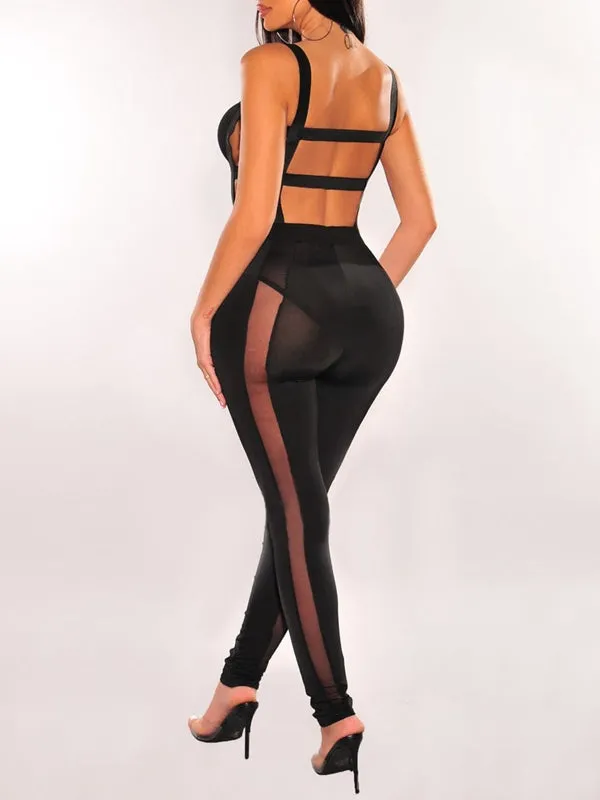 ZASUWA Female Backless Mesh Jumpsuit